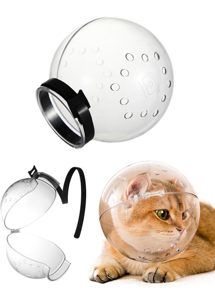 Küçük S/L Kedi Şeffaf Namlu Nefes Kafa Hood Ayarlanabilir Yavru Astronot Kask Agresif Kedi Çiğneme Bakımı (Yurt Dışından) fiyatları