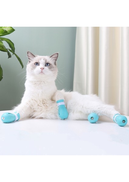 B-Mavi Silikon Kedi Ayakkabı Yavru Kedi Bakım Banyosu Çizilmez Ayakkabı Ayarlanabilir Kedi Çizmeleri Kesim Çivi Yıkama Kediler Pençe Koruyucu Kapak (Yurt Dışından)