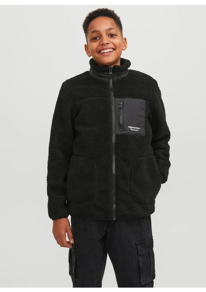 Jack & Jones Siyah Erkek Çocuk Dik Yaka Uzun Kollu Yumuşak Dokulu Mont Jorvesterbro Teddy Jacket Jnr