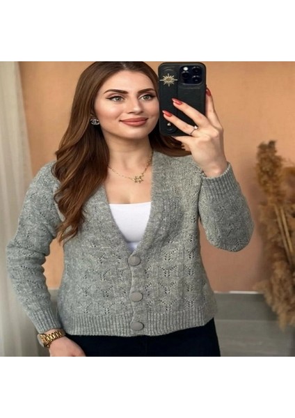 Düğmeli Kısa Şardonlu Hırka 12635