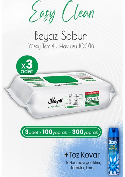 Easy Clean Yüzey Temizlik Havlusu 100' Lü x 3 Adet ve Toz Kovar