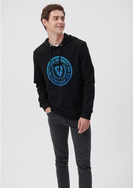 Mühür Logo Baskılı Kapüşonlu Siyah Sweatshirt0611721-900