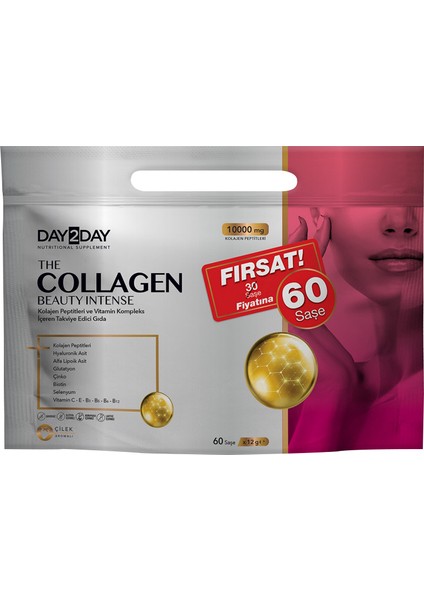 The Collagen Beauty Intense Çilek Aromalı 10000mg 60 Saşe X 12gr Lı Paket