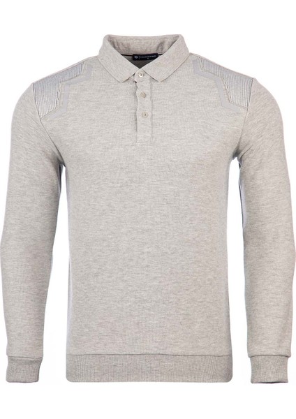 Büyük Beden Regular Fit Polo Yaka Baskılı Sweatshirt-KS1709