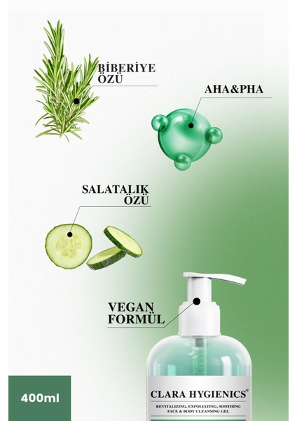 Hygienics Rosemary Touch Cilt Tonu Eşitleyici Ölü Hücre Temizleyici Vegan Yüz ve Vücut Temizleme Jeli 400ml modelleri