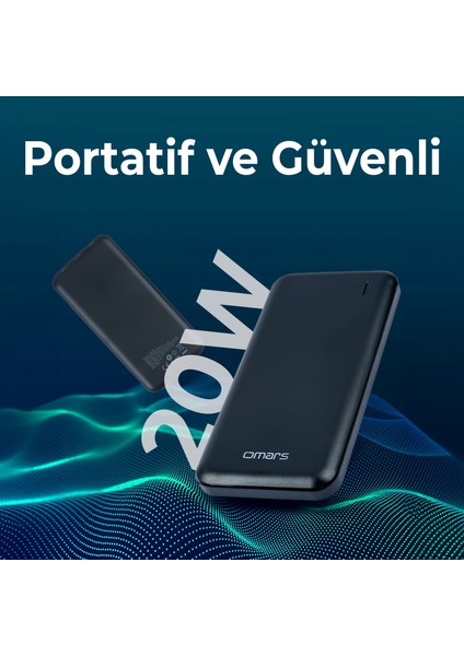 10000MAH 20W Type-C Pd ve 2*usb-A Üç Çıkışlı LED Işıklı Powerbank Siyah