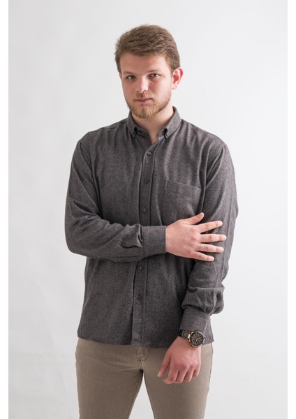 Rahat Kesim Cepli Yaka Düğmeli Armürlü Nokta Desenli Kışlık Kumaş Erkek Gömlek fiyatları