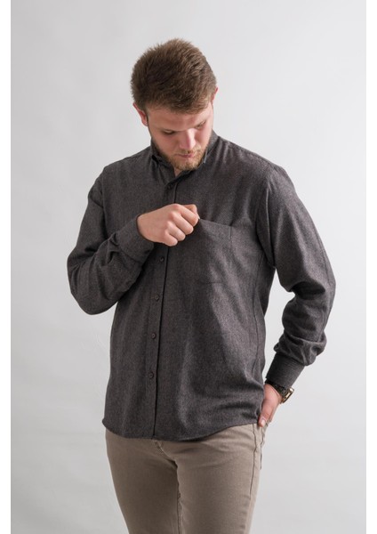 Rahat Kesim Cepli Yaka Düğmeli Armürlü Nokta Desenli Kışlık Kumaş Erkek Gömlek modelleri