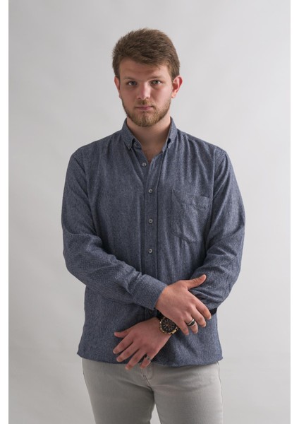 Rahat Kesim Cepli Yaka Düğmeli Armürlü Nokta Desenli Kışlık Kumaş Erkek Gömlek fiyatları