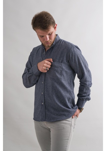 Rahat Kesim Cepli Yaka Düğmeli Armürlü Nokta Desenli Kışlık Kumaş Erkek Gömlek modelleri