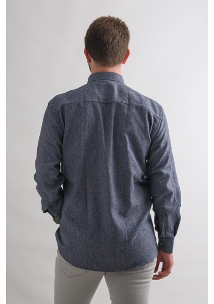 Rahat Kesim Cepli Yaka Düğmeli Armürlü Nokta Desenli Kışlık Kumaş Erkek Gömlek indirimleri