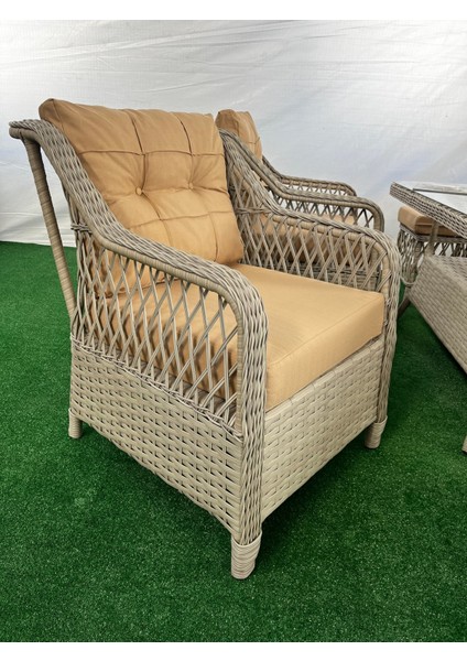 Tu Tienda PETRA Rattan 3+1+1+2puf+Masa Rattan Bahçe Balkon Mobilyası,Kiremit