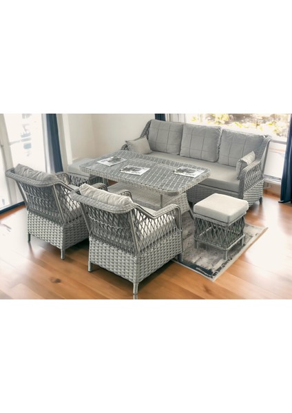 Tu Tienda PETRA Rattan 3+1+1+2puf+Masa Rattan Bahçe Balkon Mobilyası,VİZON