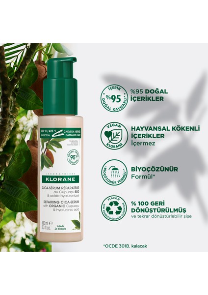 Organik Cupuaçu Özü ve Hyalunorik Asit Içeren Saç Onarıcı Cica Serum 100 ml
