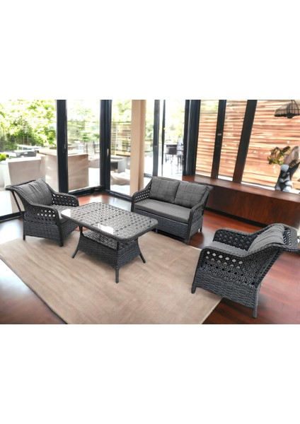 Nova Rattan Örgü 2+1+1+Masa,Kayrak Gri