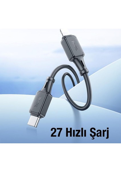 Hc Series 1mt 27W Type-C To iPhone Lightning Silikon Süper Hızlı Şarj ve Data Kablosu, Akım ve Isı Korumalı Kopmaz Kablo