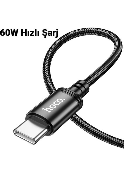 Hc Series 1mt 60W Type-C To Type-C Süper Hızlı Şarj ve Data Kablosu, Akım ve Isı Korumalı Halat Kopmaz Kablo