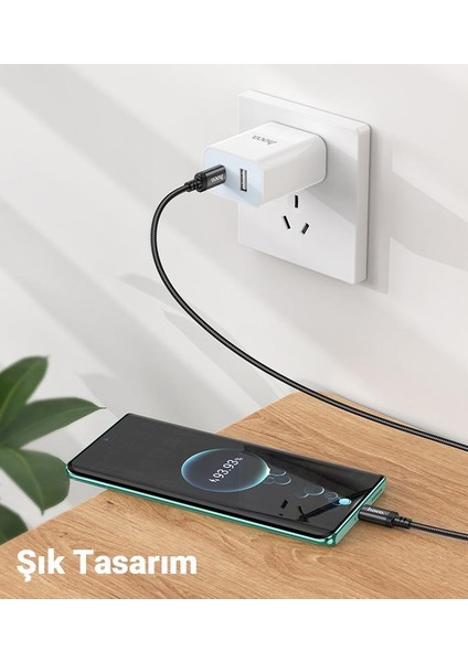 Hc Series 1mt 60W Type-C To Type-C Süper Hızlı Şarj ve Data Kablosu, Akım ve Isı Korumalı Halat Kopmaz Kablo