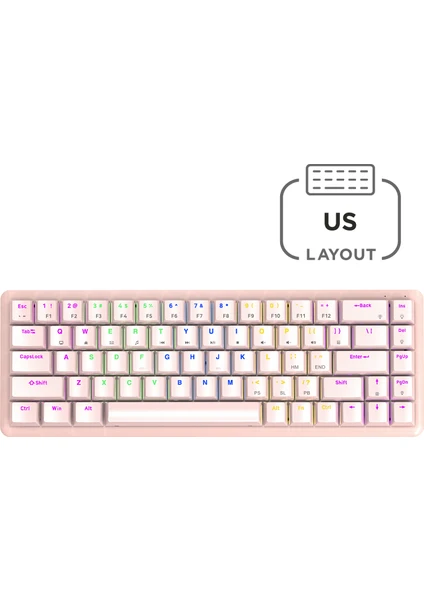 Rebel Pembe Us Layout Rainbow Low Profile Red Swıtch Mekanik Gaming Oyuncu Klavye