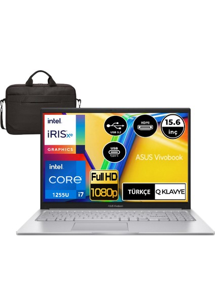 Vivobook 15 Intel Core I7 1255U 32GB 1tb SSD Freedos 15.6" Intel Iris Xe Graphics Full Hd Taşınabilir Bilgisayar X1504ZA-BQ44113 Çanta