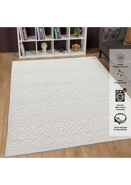 Giza Home Chenille Krem Yumuşak Yıkanabilir Çocuk Odası Oturma Odası Salon Mutfak Halısı N1 200 x 290 cm