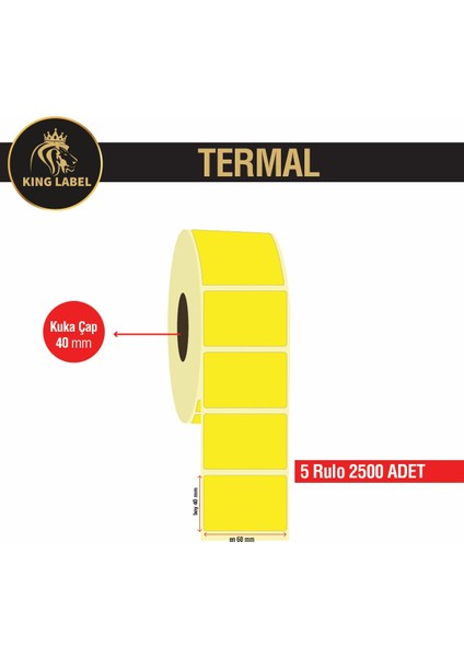 King Label Eczane Ilaç Etiketi 40X60 5 Rulo 500'LÜ Sarım