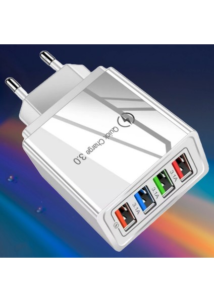 A6 Çoklu Şarj Adaptörü 4 Port + J21 Lightning Ios Magnetic Akan LED Işıklı Şarj Kablosu -1mt