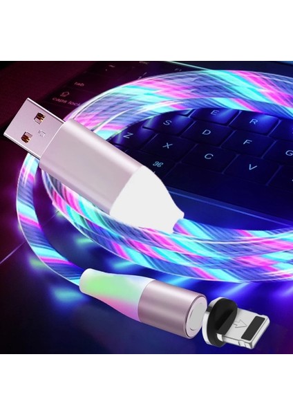 A6 Çoklu Şarj Adaptörü 4 Port + J21 Lightning Ios Magnetic Akan LED Işıklı Şarj Kablosu -1mt