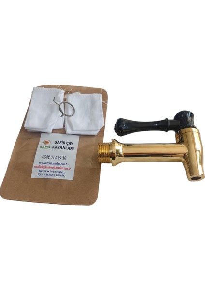 Otantik Bakır Kaplamalı Çay Ocağı Kazanı Musluğu Semaver Musluk Bakır Musluk + Musluk Bezi Safir