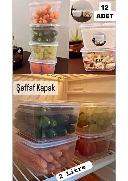 Huge 12 Adet Büyük Boy Saklama Kabı Kapaklı Erzak Taze Sebze Kabı Seti 2 Lt Kapaklı