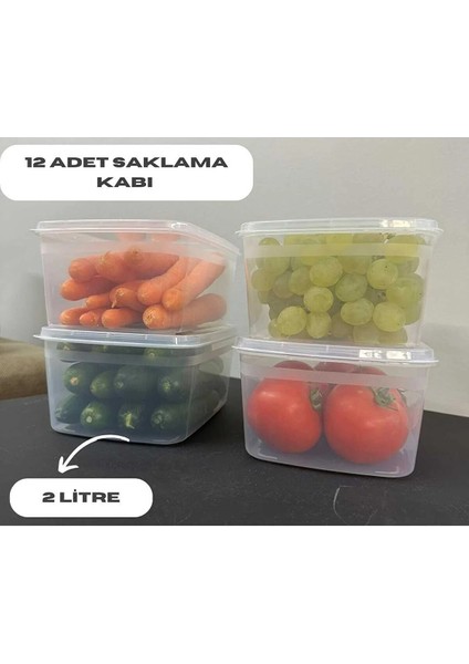 Huge 12 Adet Büyük Boy Saklama Kabı Kapaklı Erzak Taze Sebze Kabı Seti 2 Lt Kapaklı modelleri