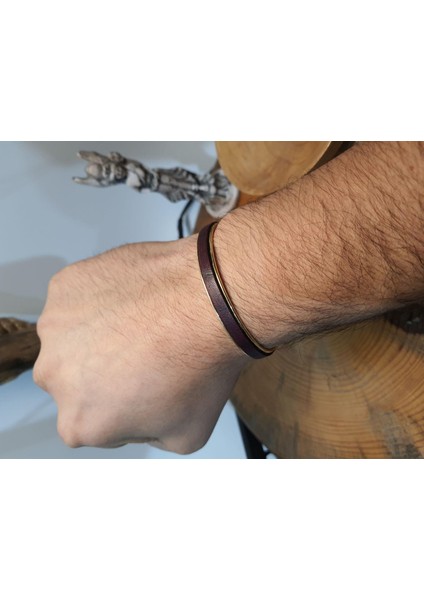 JTAW24DOB1367 Janti Erkek Bileklik Prinç Alaşım Altın Sarısı Kaplama Hakiki Deri Kutulu Garantili fırsatları
