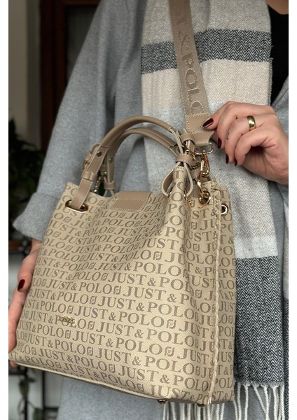 4 Bölmeli Büyük Boy Örgülü Model Ayarlanabilir Askılı Kadin Omuz Cantasi 2180 Kum