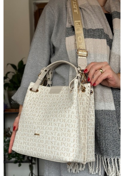 4 Bölmeli Büyük Boy Örgülü Model Ayarlanabilir Askılı Kadin Omuz Cantasi 2180 Krem