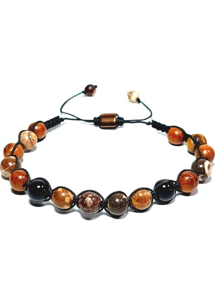 JTAW24DOB1359 Janti Erkek Bileklik Orijinal Jasper ve Tibet Akik Doğaltaş 8 mm Asansör Kapama Örme Kutulu Garantili