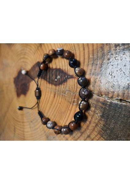 JTAW24DOB1359 Janti Erkek Bileklik Orijinal Jasper ve Tibet Akik Doğaltaş 8 mm Asansör Kapama Örme Kutulu Garantili modelleri