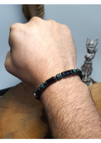 JTAW24DOB1361 Janti Erkek Bileklik Orijinal Boru Onyx Malahit ve Hematit Doğaltaş 6 mm Asansör Kapama Örme Kutulu Garantili fiyatları