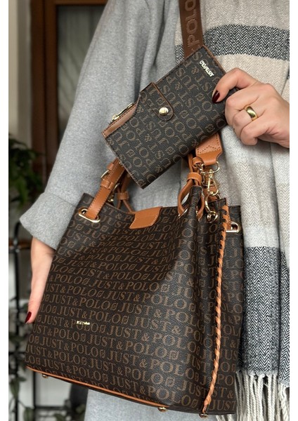 4 Bölmeli Büyük Boy Örgülü Model Ayarlanabilir Askılı Kadin Omuz Cantasi 2180 Kahvetaba Kombin