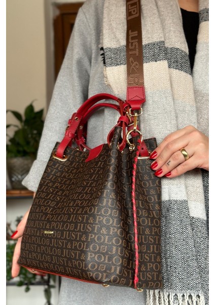 4 Bölmeli Büyük Boy Örgülü Model Ayarlanabilir Askılı Kadin Omuz Cantasi 2180 Kırmızı