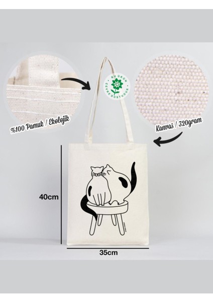 Beyhan Bayhan 320 Gram Yan Yana Serisi - Kediler 02 Baskılı Kanvas Bez Çanta 35×40 cm fiyatları