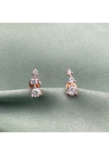 Üç Taşlı Rose Gold Kaplama Vidalı Kadın Gümüş Küpe