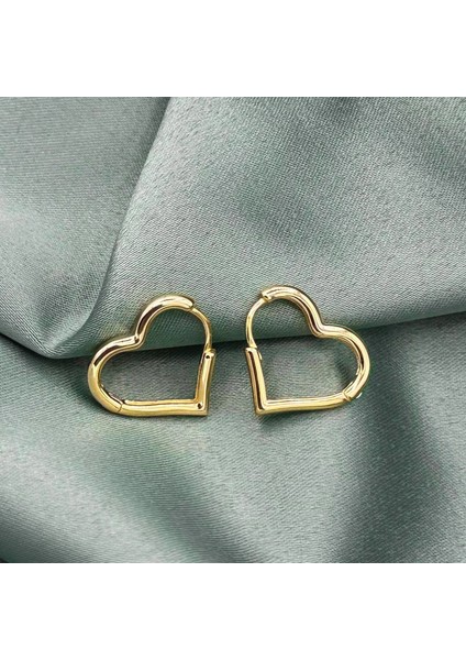 Kalp Çemberi Altın Kaplama Kadın Gümüş Küpe