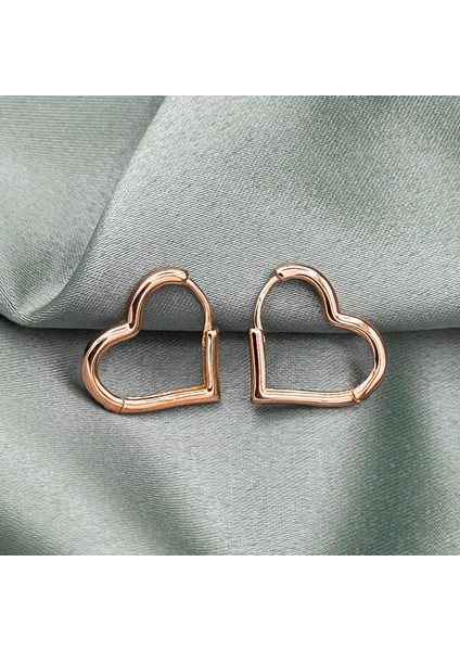 Kalp Çemberi Rose Gold Kaplama Kadın Gümüş Küpe