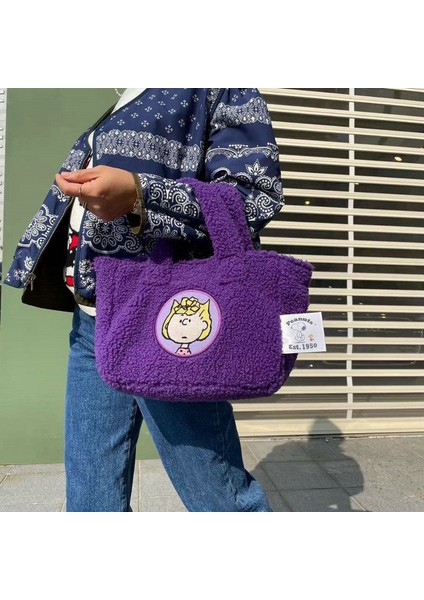 Snoopy Çanta Peluş Karikatür Kuzu Yün Büyük Kapasiteli Sevimli Çanta Omuz Crossbody Çanta Kadınlar Için (Yurt Dışından)