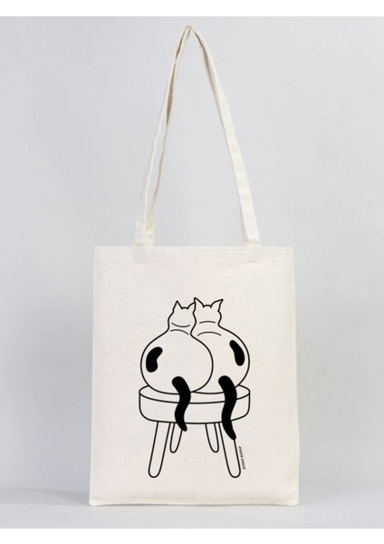 Beyhan Bayhan 320 Gram Yan Yana Serisi - Kediler 01 Baskılı Kanvas Bez Çanta 35×40 cm