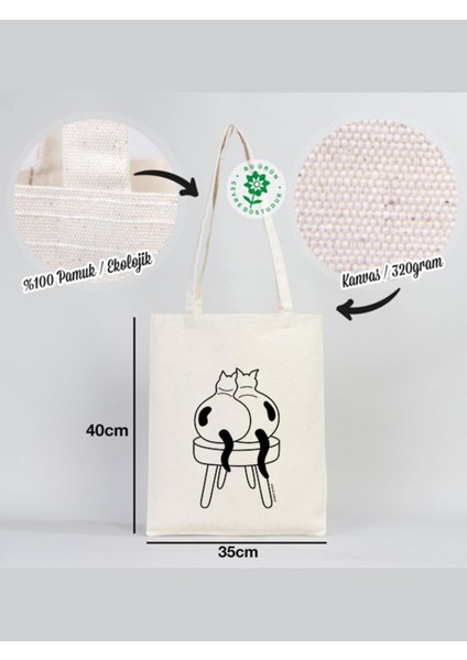 Beyhan Bayhan 320 Gram Yan Yana Serisi - Kediler 01 Baskılı Kanvas Bez Çanta 35×40 cm fiyatları