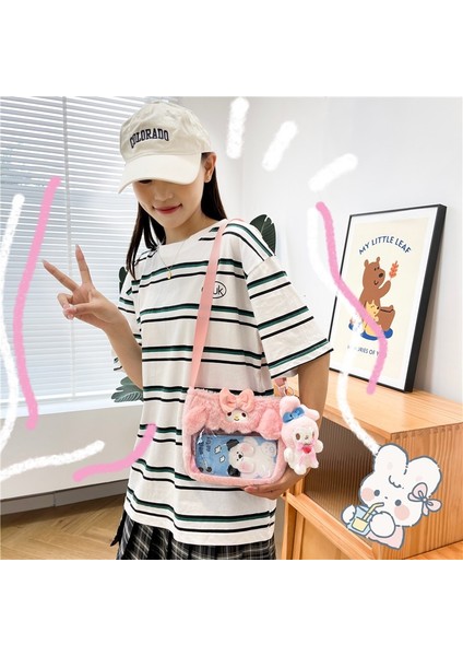 Sevimli Şeffaf Pvc Çanta Peluş Oyuncak Çanta Karikatür Bebek Aksesuarları Omuz Crossbody Çanta (Yurt Dışından)
