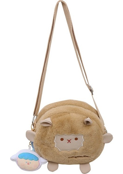 Kuzu Sonbahar ve Kış Karikatür Peluş Peluş Bayanlar Crossbody Bag Öğrenci Omuz Çantası Tatlı Lady Çok Yönlü Crossbody Çanta (Yurt Dışından)