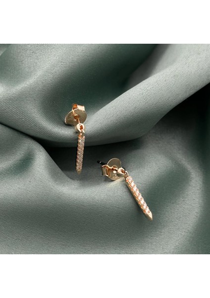 Vidalı Sallantılı Zirkon Çubuk Rose Gold Kaplama Kadın Gümüş Küpe fiyatları
