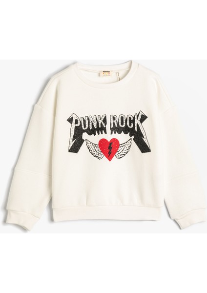 Sweatshirt Müzik Temalı Bisiklet Yaka Simli Boncuklu Şardonlu